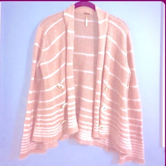Free People tan & white stripe open cardigan. XS - Picture 3 of 6